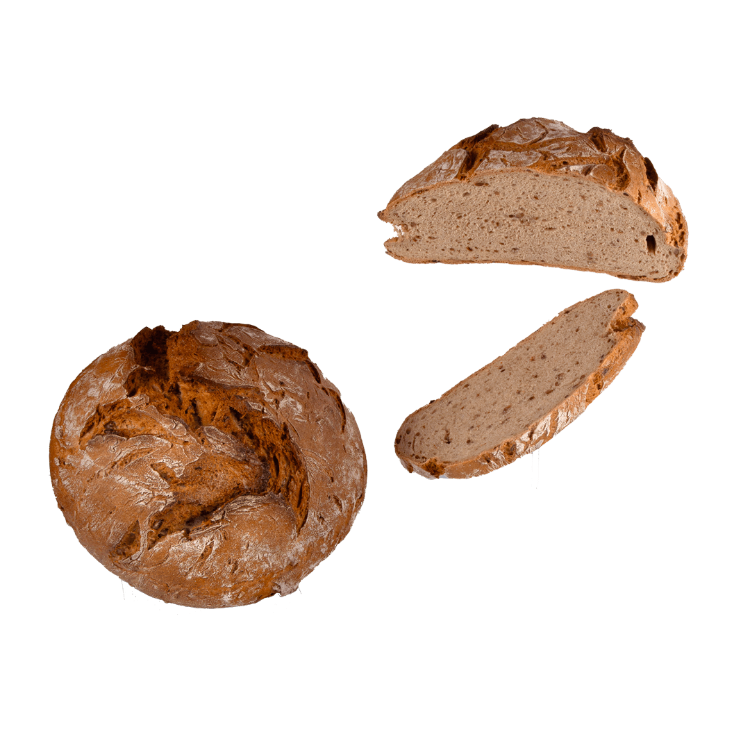 Rundes freigeschobenes Roggenbrot mit Brotscheiben