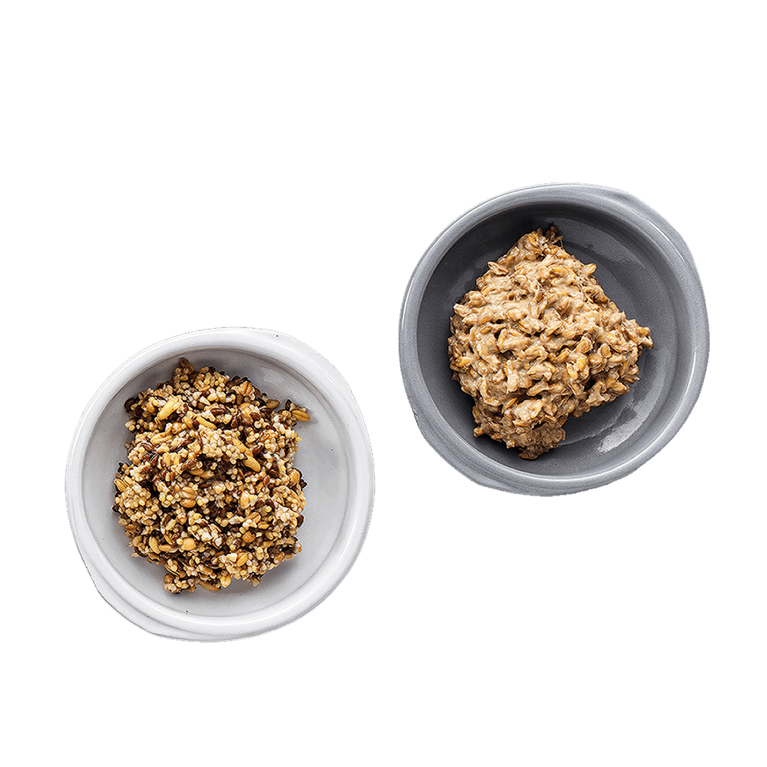 Two bowls of pasty sourdough with different textures